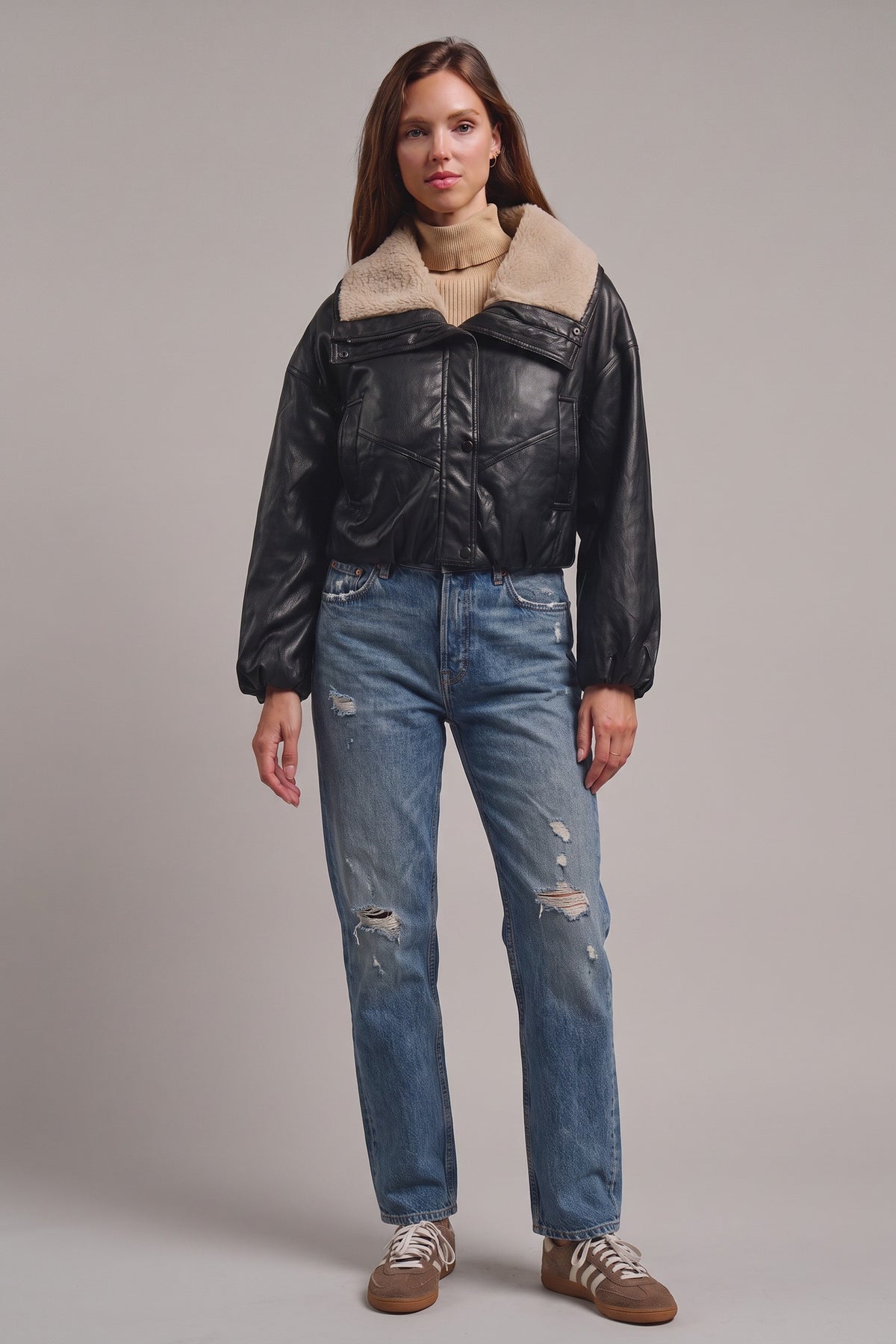 Aviator Hour Sherpa Crop Jacket in Black - Women's Jackets & Blazers | Urban Daizy