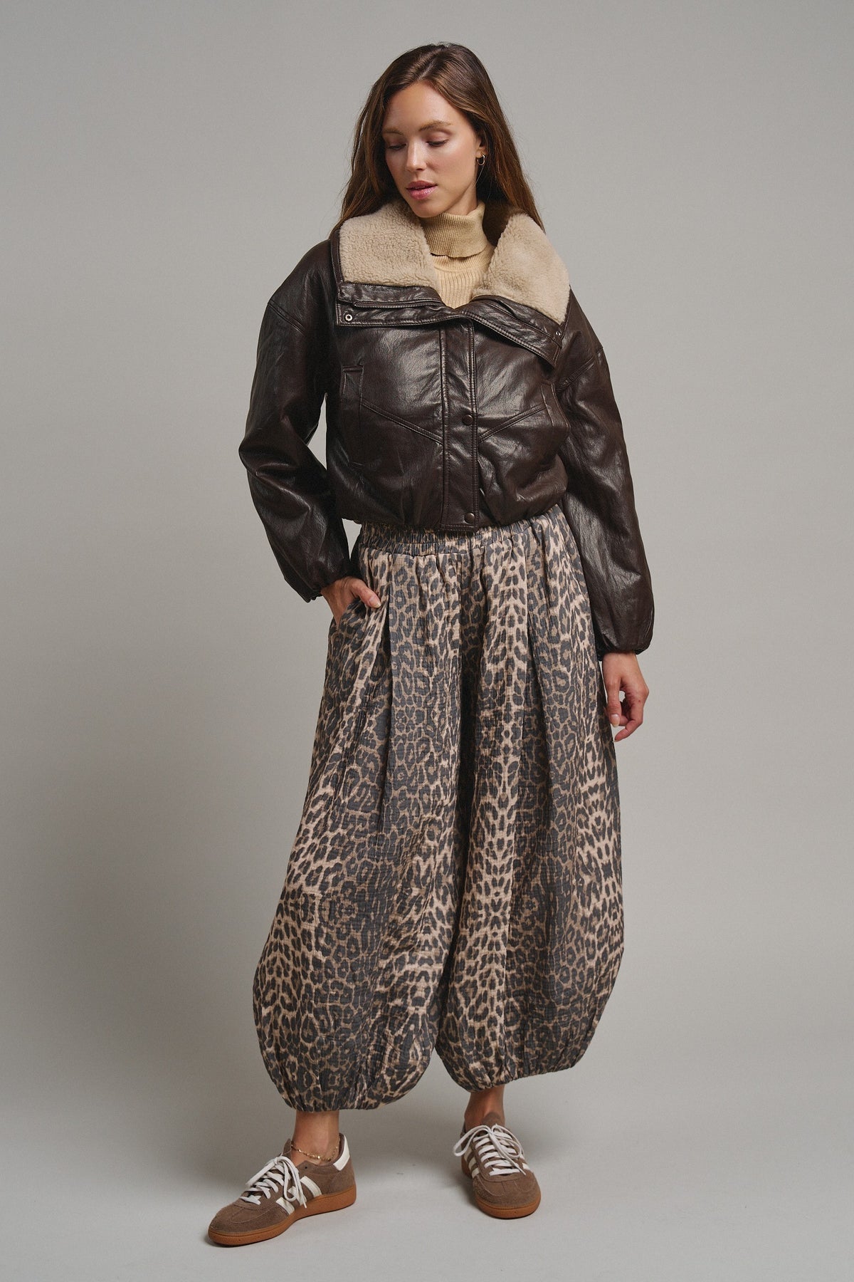 Aviator Hour Sherpa Crop Jacket in Chocolate - Women's Jackets & Blazers | Urban Daizy
