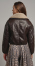 Aviator Hour Sherpa Crop Jacket in Chocolate - Women's Jackets & Blazers | Urban Daizy