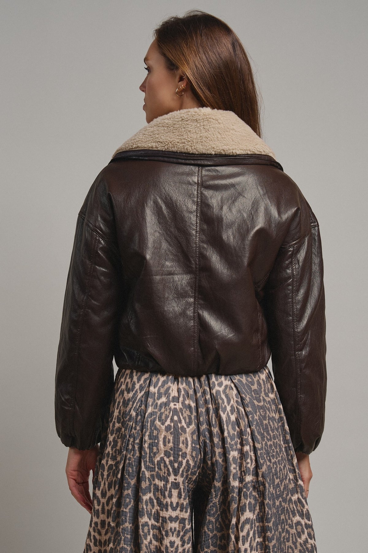 Aviator Hour Sherpa Crop Jacket in Chocolate - Women's Jackets & Blazers | Urban Daizy