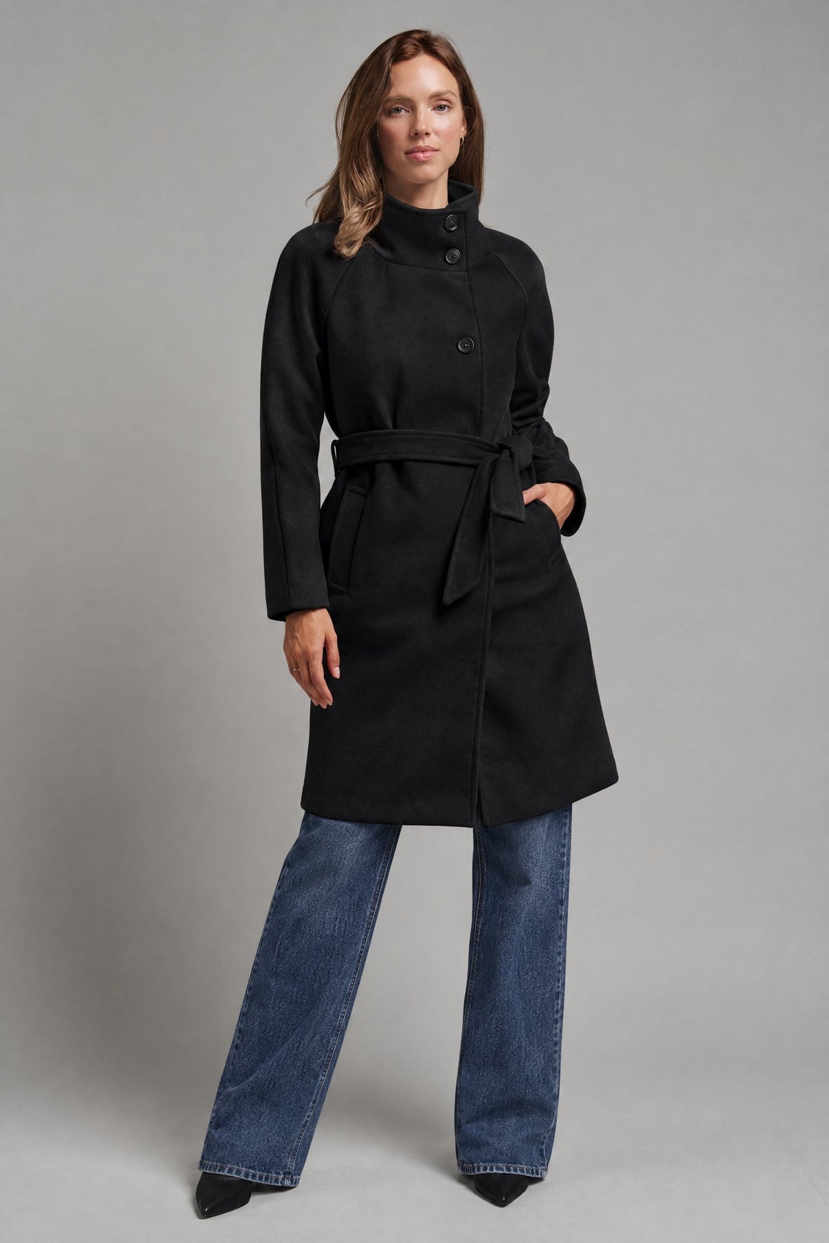 Quiet Luxe Napoleon Collar Coat in Black - Women's Coats | Urban Daizy
