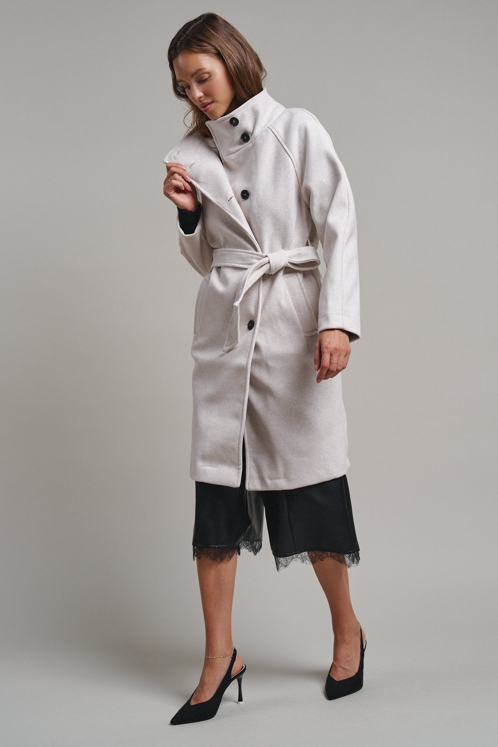 Quiet Luxe Napoleon Collar Coat in Ivory - Women's Coats | Urban Daizy