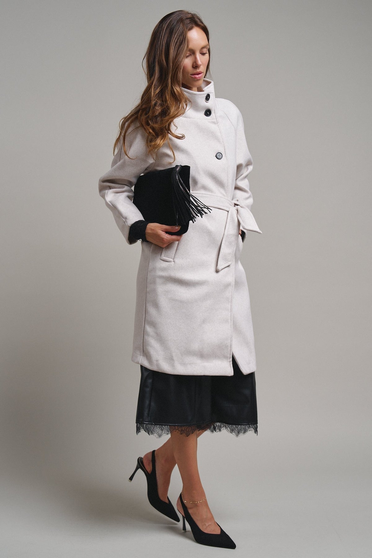 Quiet Luxe Napoleon Collar Coat in Ivory - Women's Coats | Urban Daizy