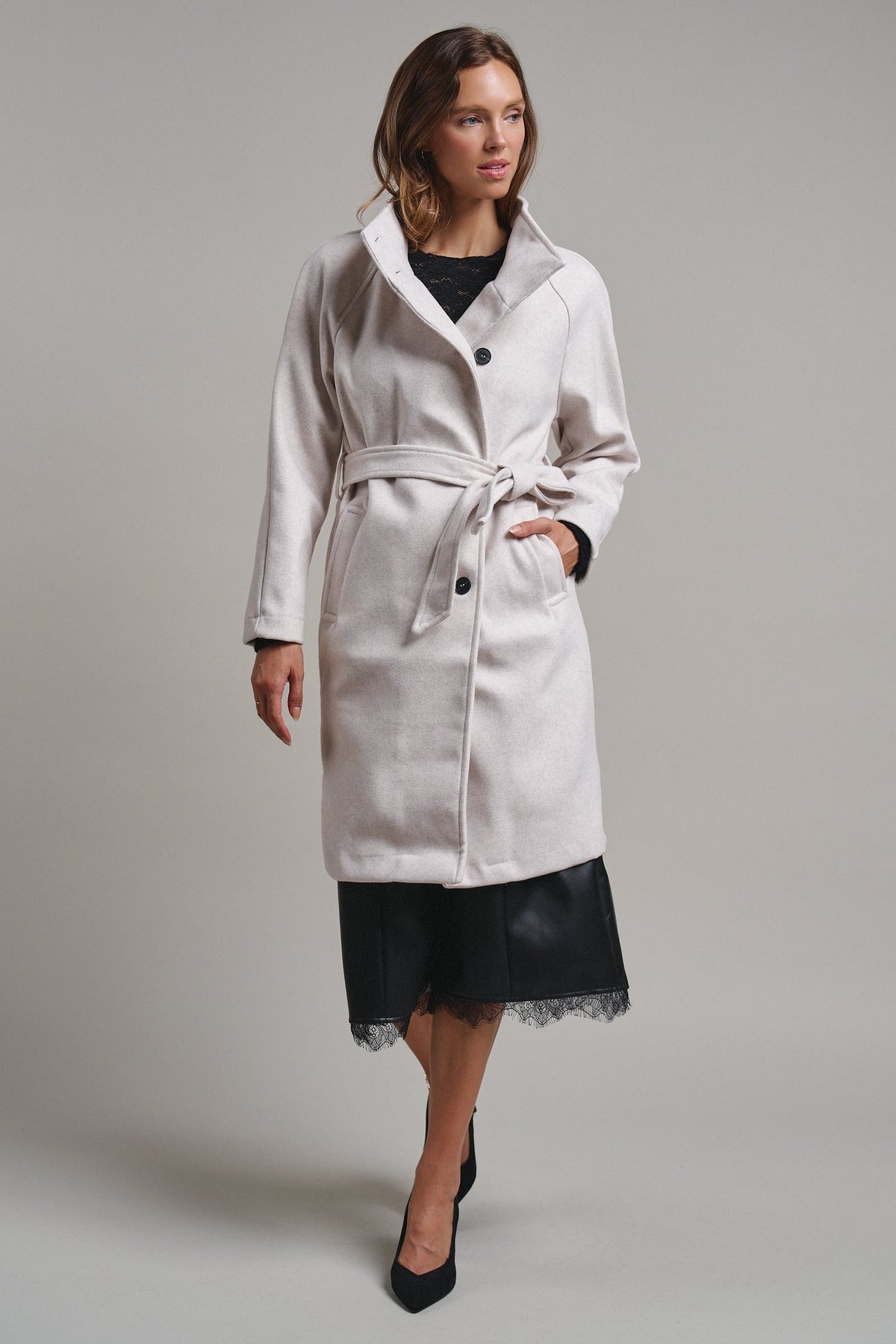 Quiet Luxe Napoleon Collar Coat in Ivory - Women's Coats | Urban Daizy