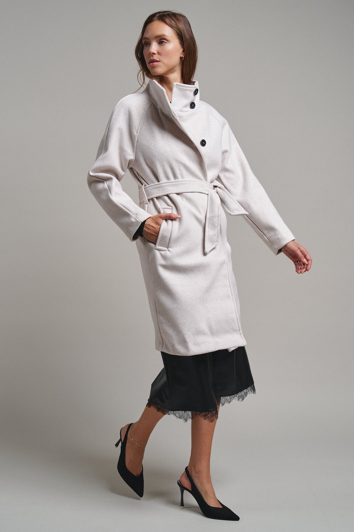 Quiet Luxe Napoleon Collar Coat in Ivory - Women's Coats | Urban Daizy