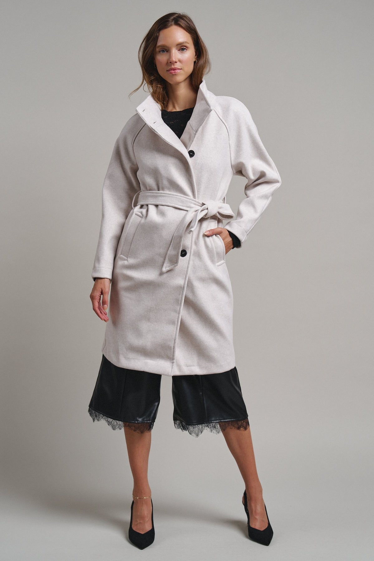 Quiet Luxe Napoleon Collar Coat in Ivory - Women's Coats | Urban Daizy