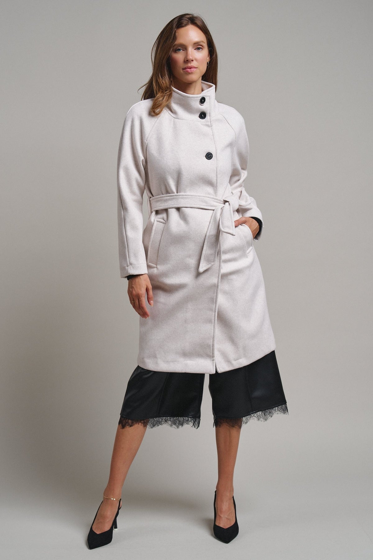 Quiet Luxe Napoleon Collar Coat in Ivory - Women's Coats | Urban Daizy