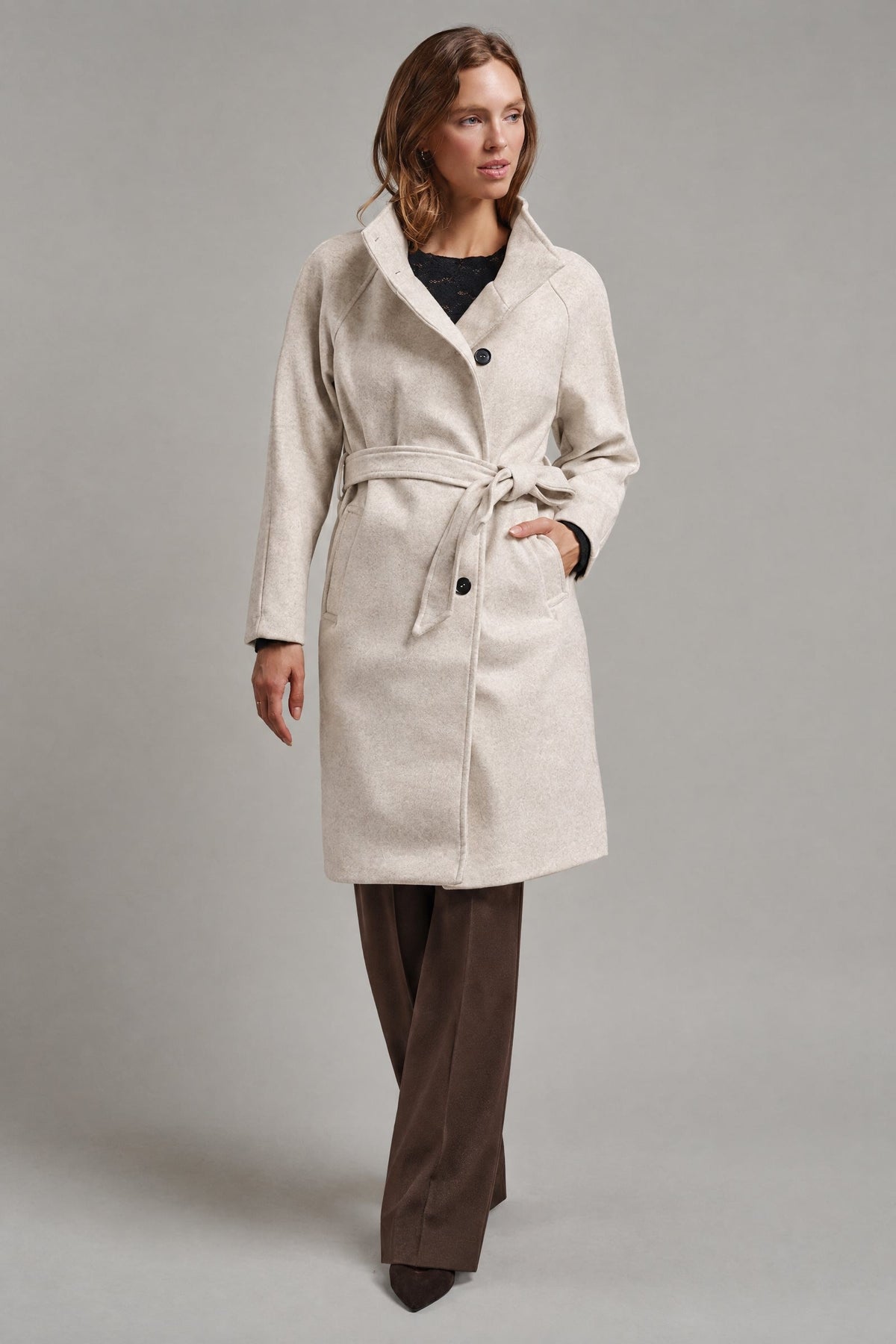 Quiet Luxe Napoleon Collar Coat in Oatmeal - Women's Coats | Urban Daizy