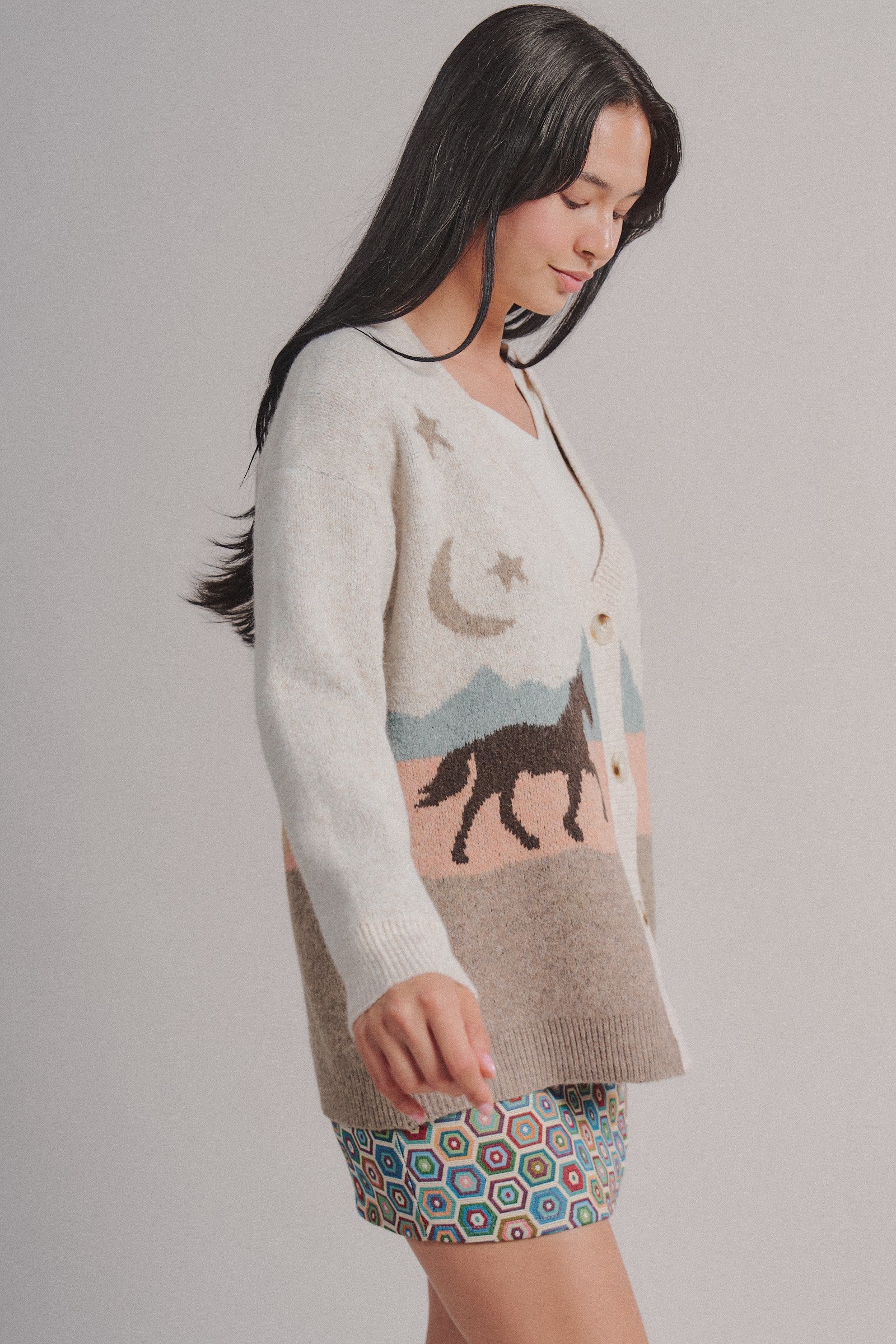 Palm Tree Horse Scenic Knit Cardigan in Taupe	 - Women's Fashion | Urban Daizy