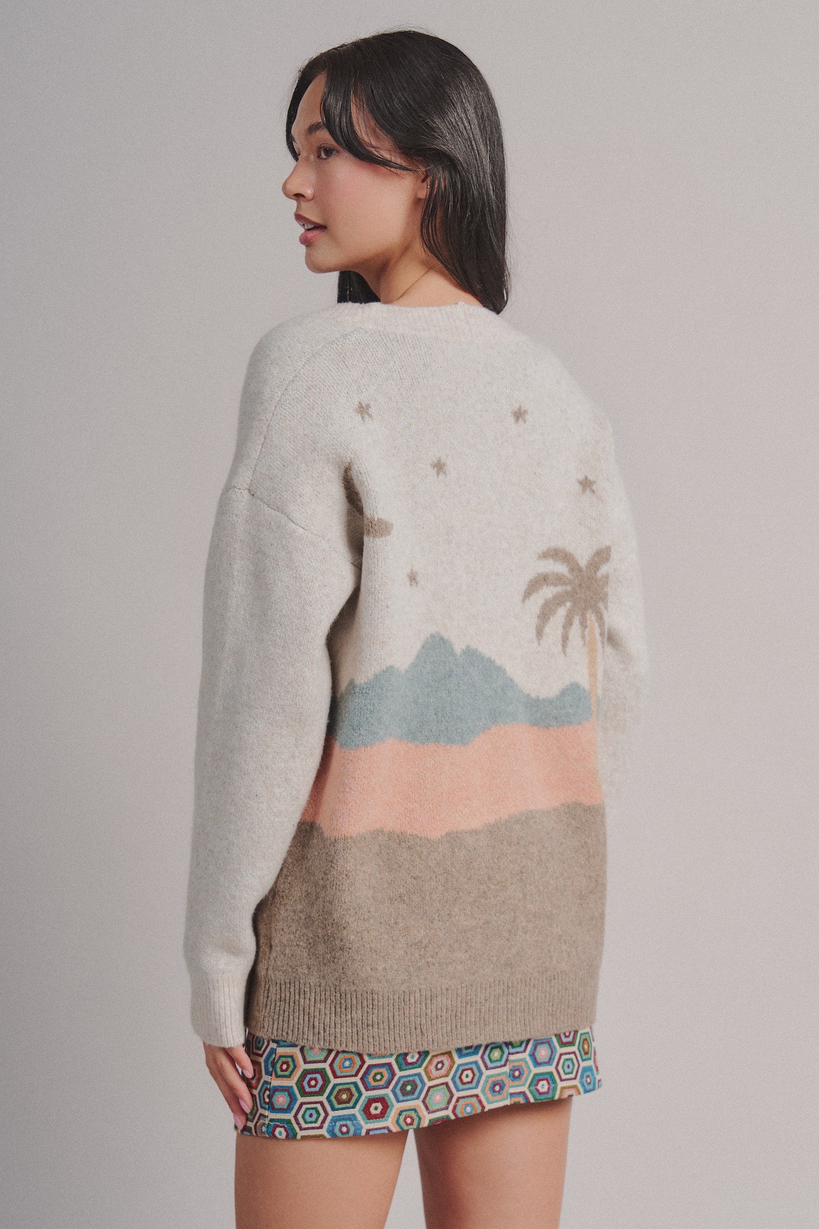 Palm Tree Horse Scenic Knit Cardigan in Taupe	 - Women's Fashion | Urban Daizy