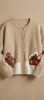 Gingerbread Intarsia Knit Cardigan Sweater in Taupe	 - Women's Cardigans & Shrugs | Urban Daizy