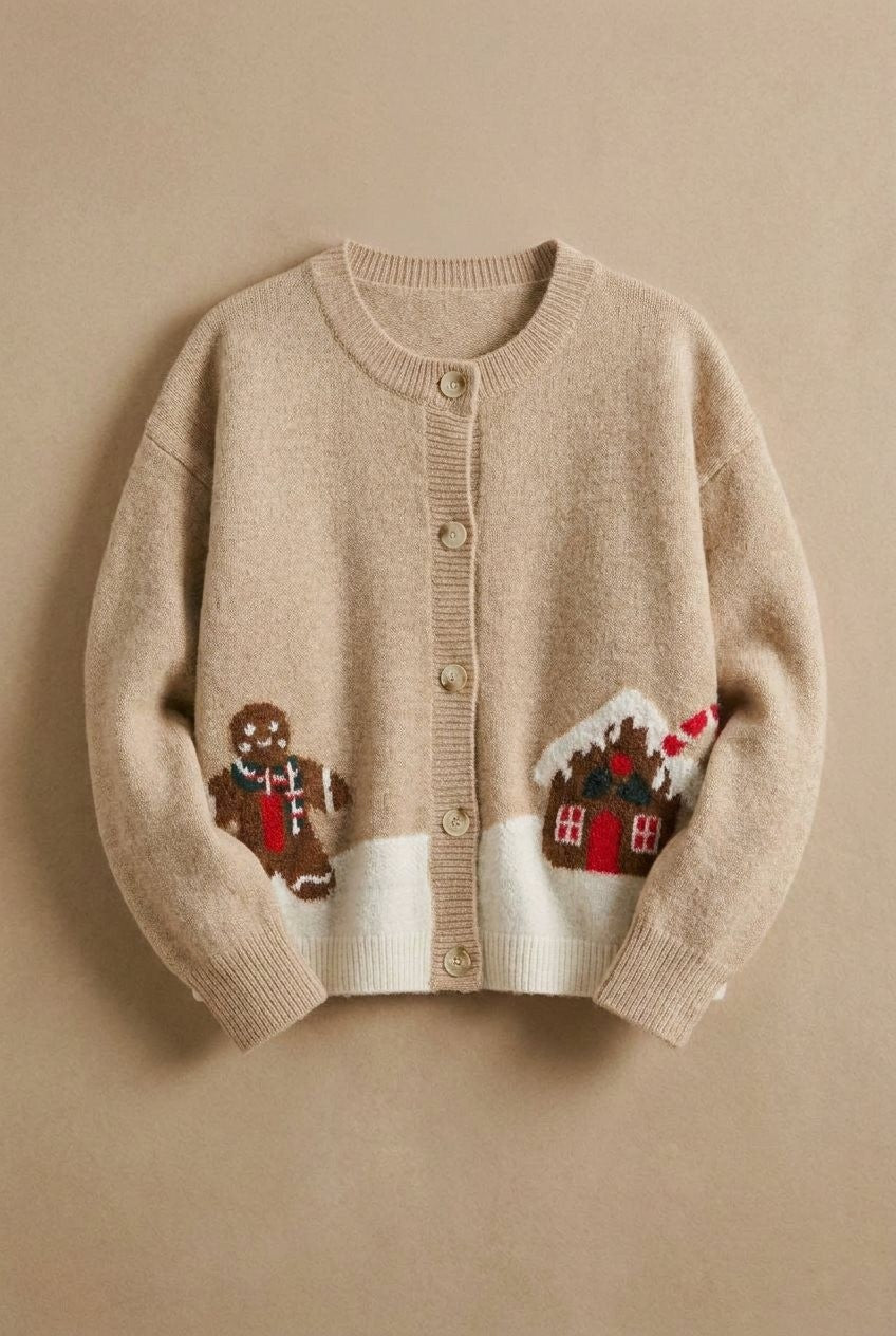 Gingerbread Intarsia Knit Cardigan Sweater in Taupe	 - Women's Cardigans & Shrugs | Urban Daizy