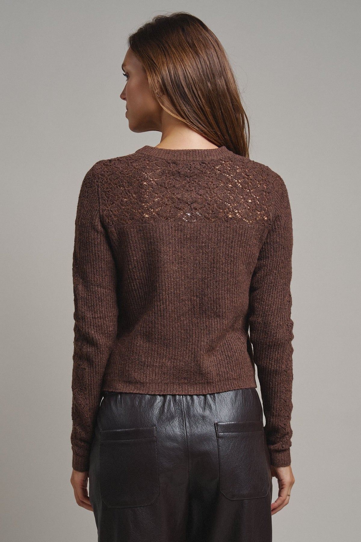 Heirloom Pointelle Knit Cardigan in Mocha - Women's Sweaters | Urban Daizy