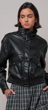 Fast Lane Faux Leather Bomber in Black - Women's Jackets & Blazers | Urban Daizy