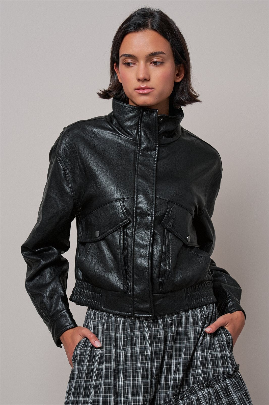 Fast Lane Faux Leather Bomber in Black - Women's Jackets & Blazers | Urban Daizy
