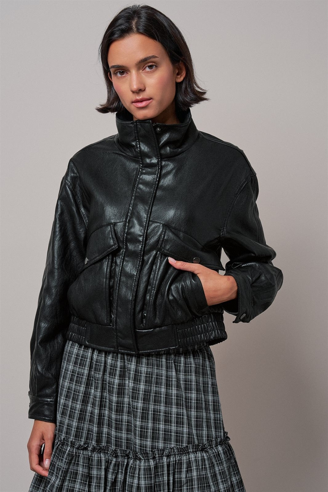 Fast Lane Faux Leather Bomber in Black - Women's Jackets & Blazers | Urban Daizy