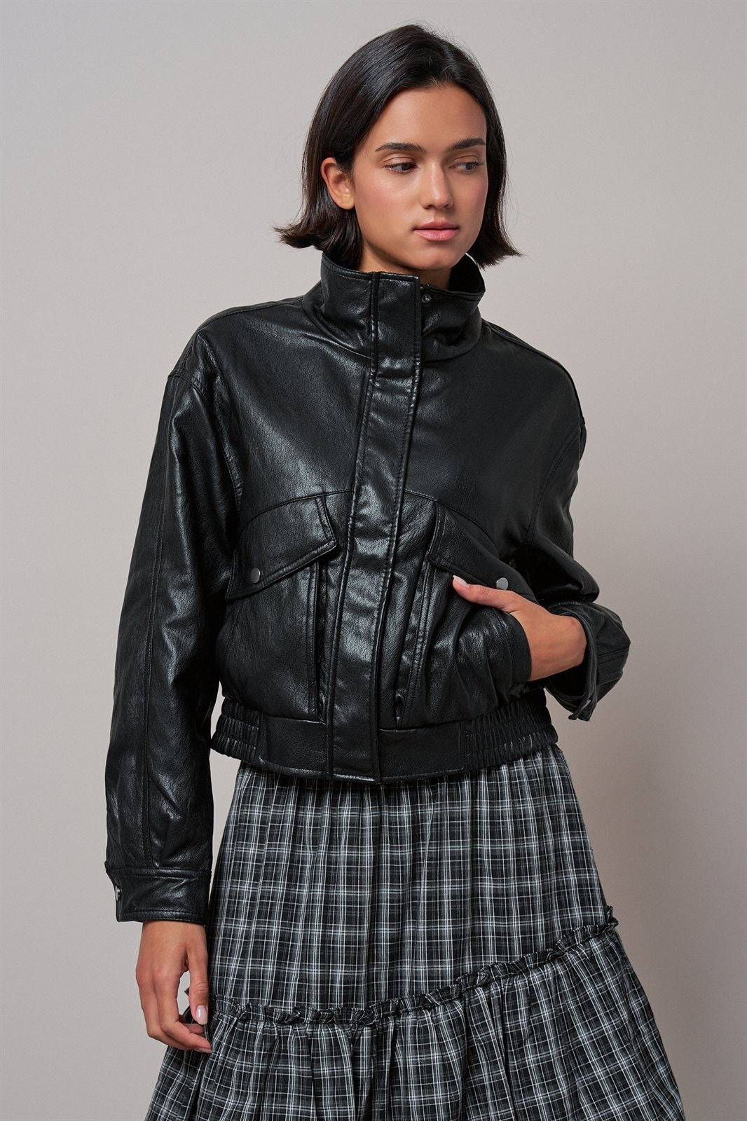 Fast Lane Faux Leather Bomber in Black - Women's Jackets & Blazers | Urban Daizy