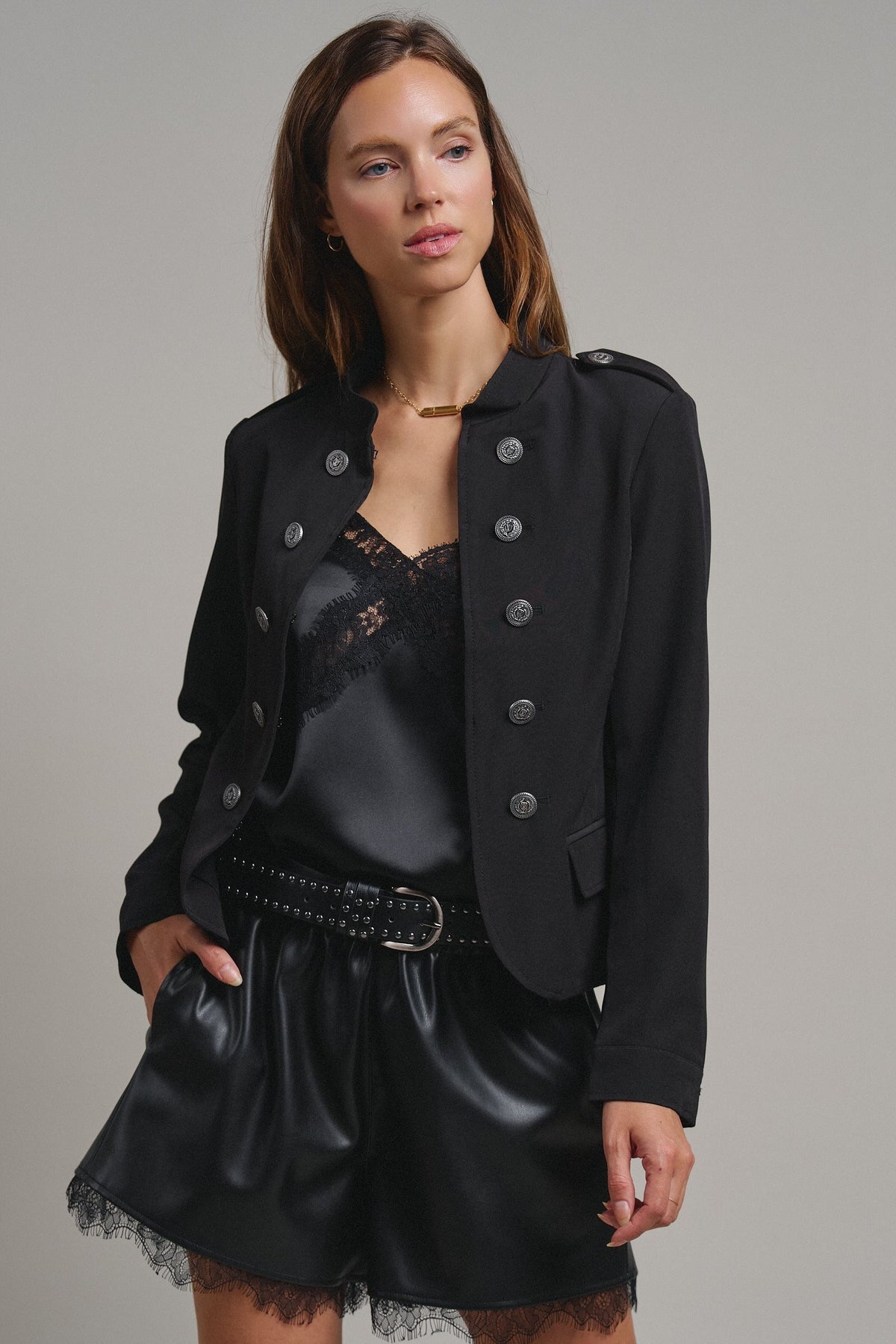 Cadet Charm Napoleon Jacket in Black - Women's Jackets & Blazers | Urban Daizy