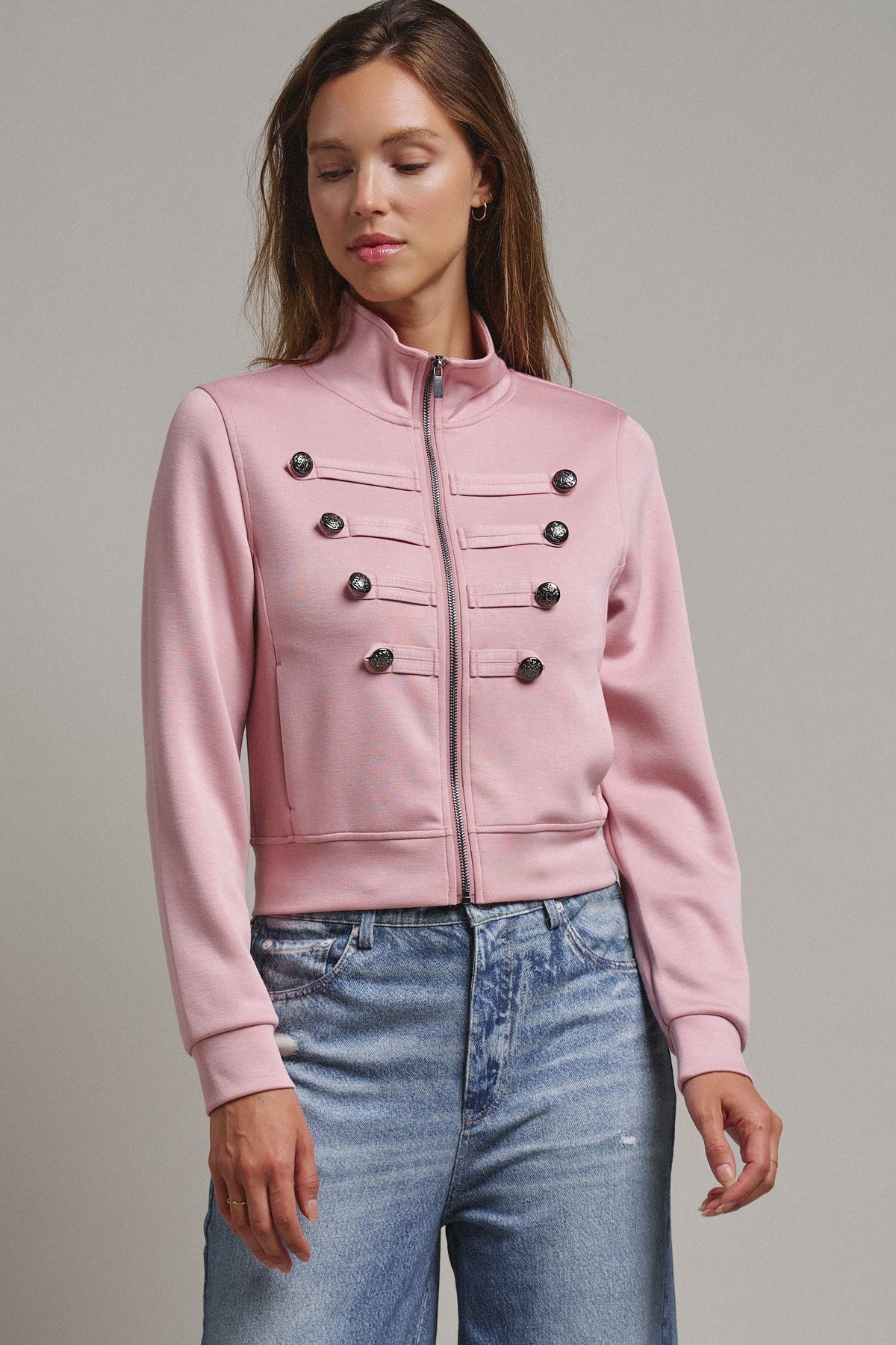 Cadet Charm Napoleon Zip Jacket in Dk H Grey - Women's Jackets & Blazers | Urban Daizy