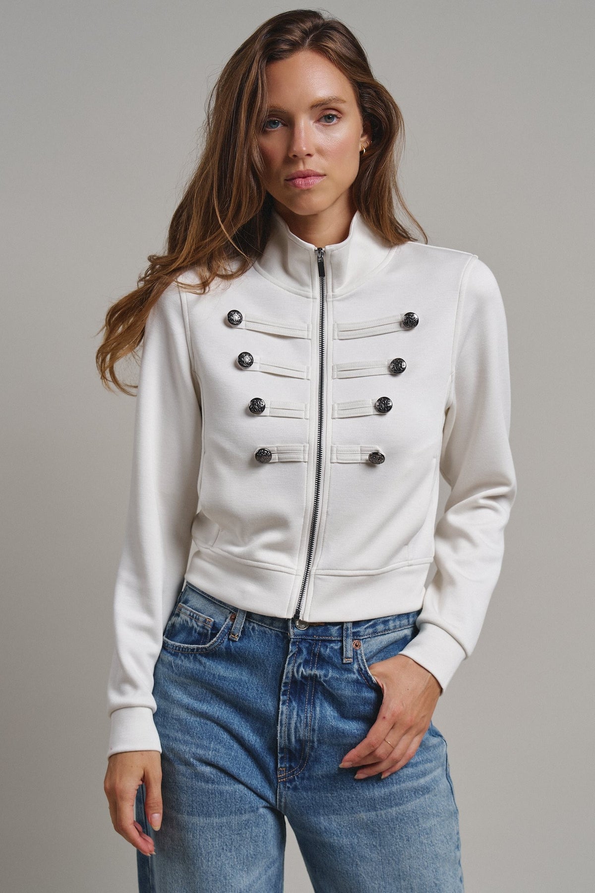 Cadet Charm Napoleon Zip Jacket in Milk - Women's Jackets & Blazers | Urban Daizy
