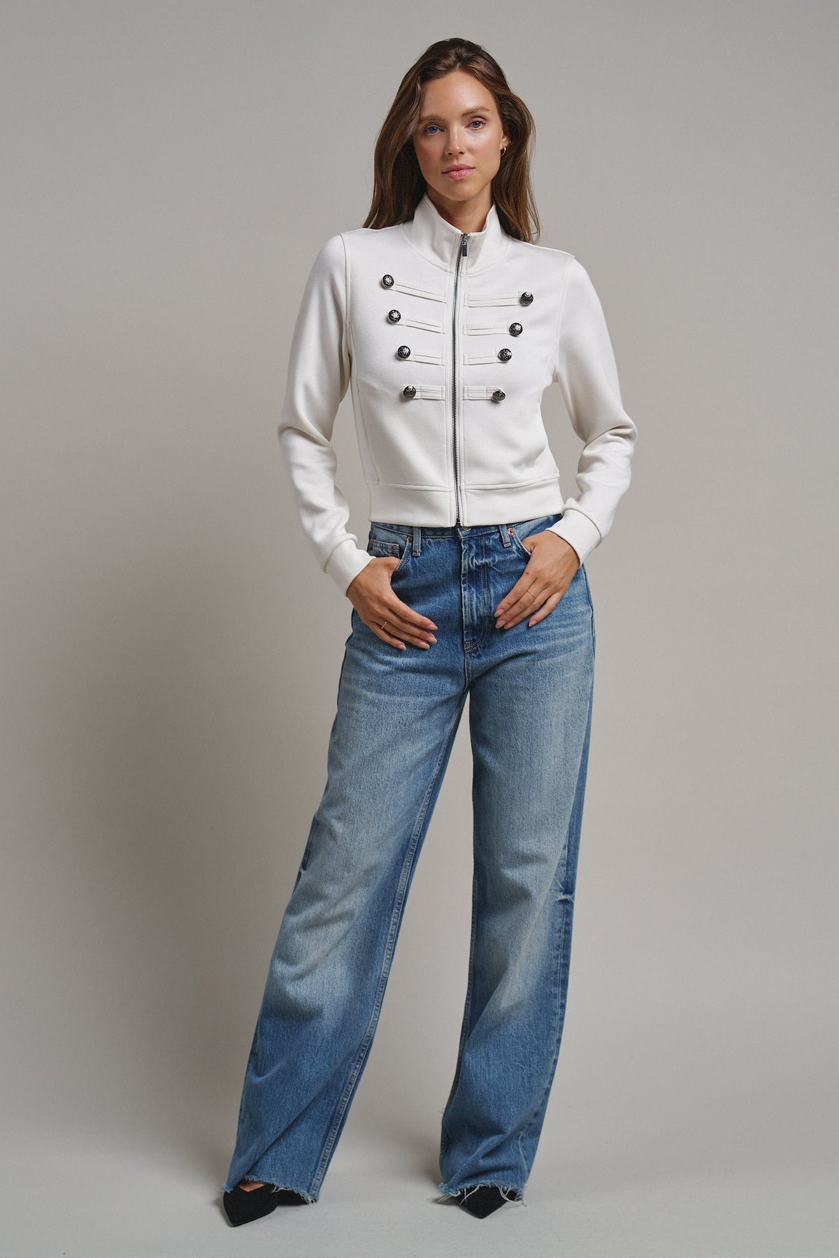 Cadet Charm Napoleon Zip Jacket in Milk - Women's Jackets & Blazers | Urban Daizy