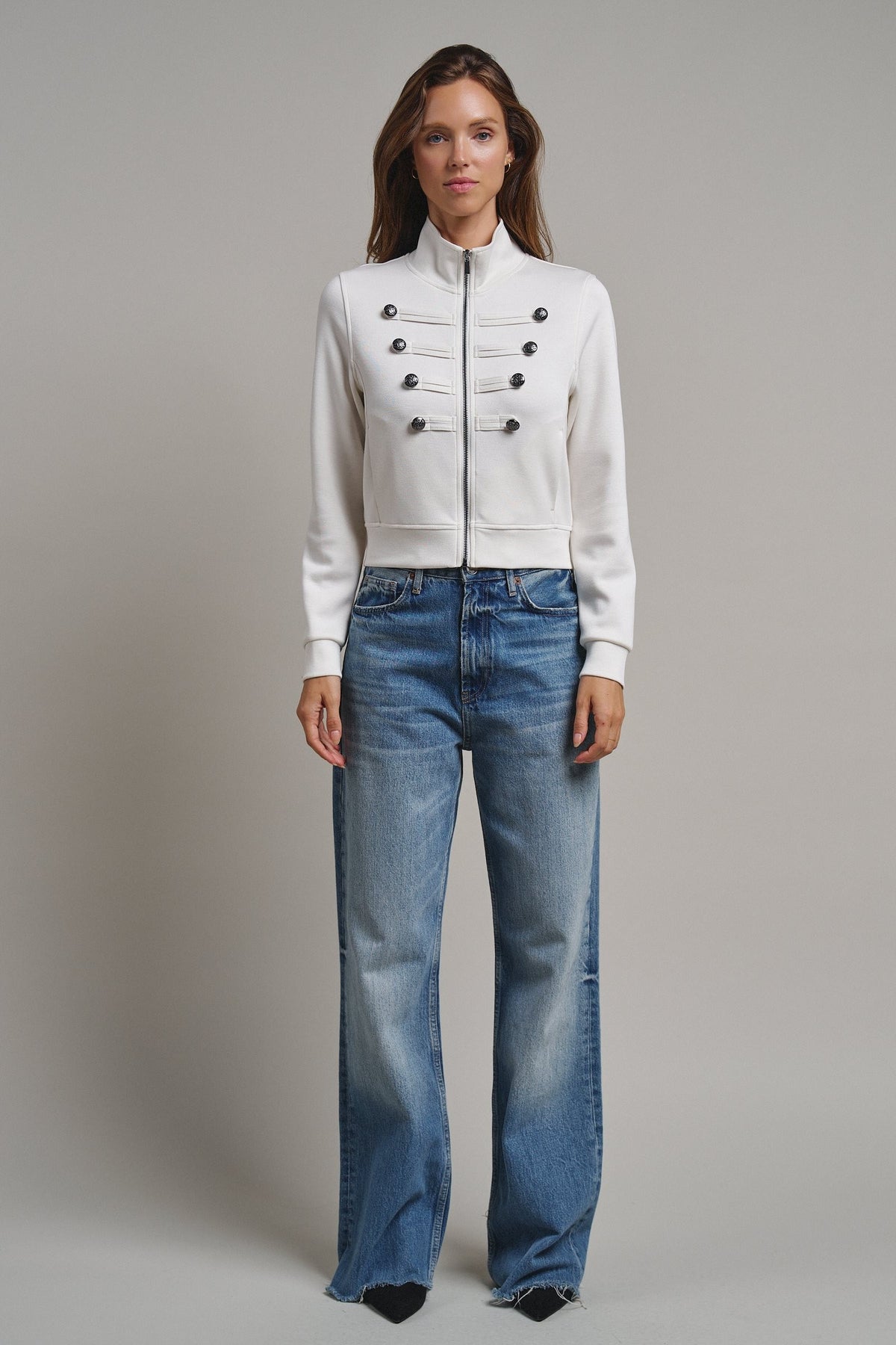Cadet Charm Napoleon Zip Jacket in Pink Stone - Women's Jackets & Blazers | Urban Daizy