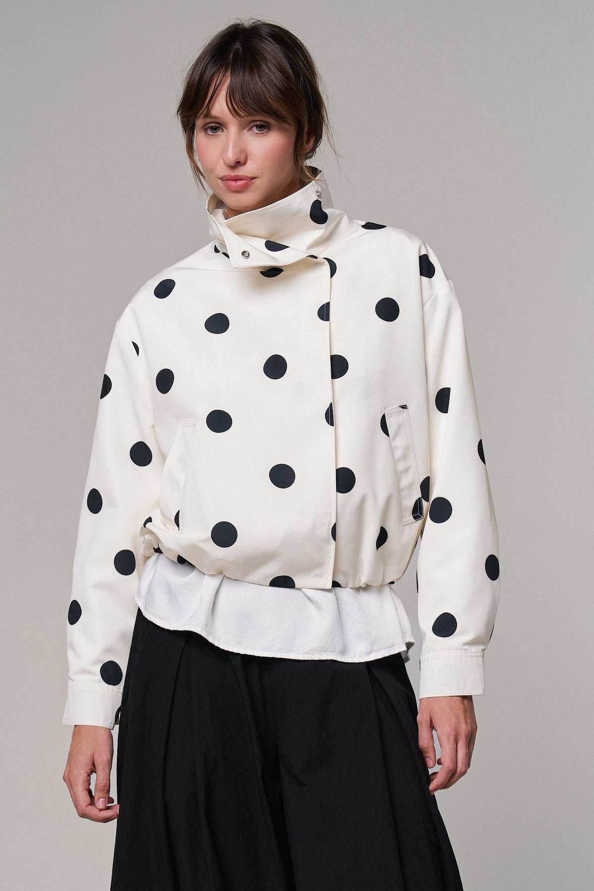 Spot On Polka Dot Bomber Jacket in White - Women's Jackets & Blazers | Urban Daizy