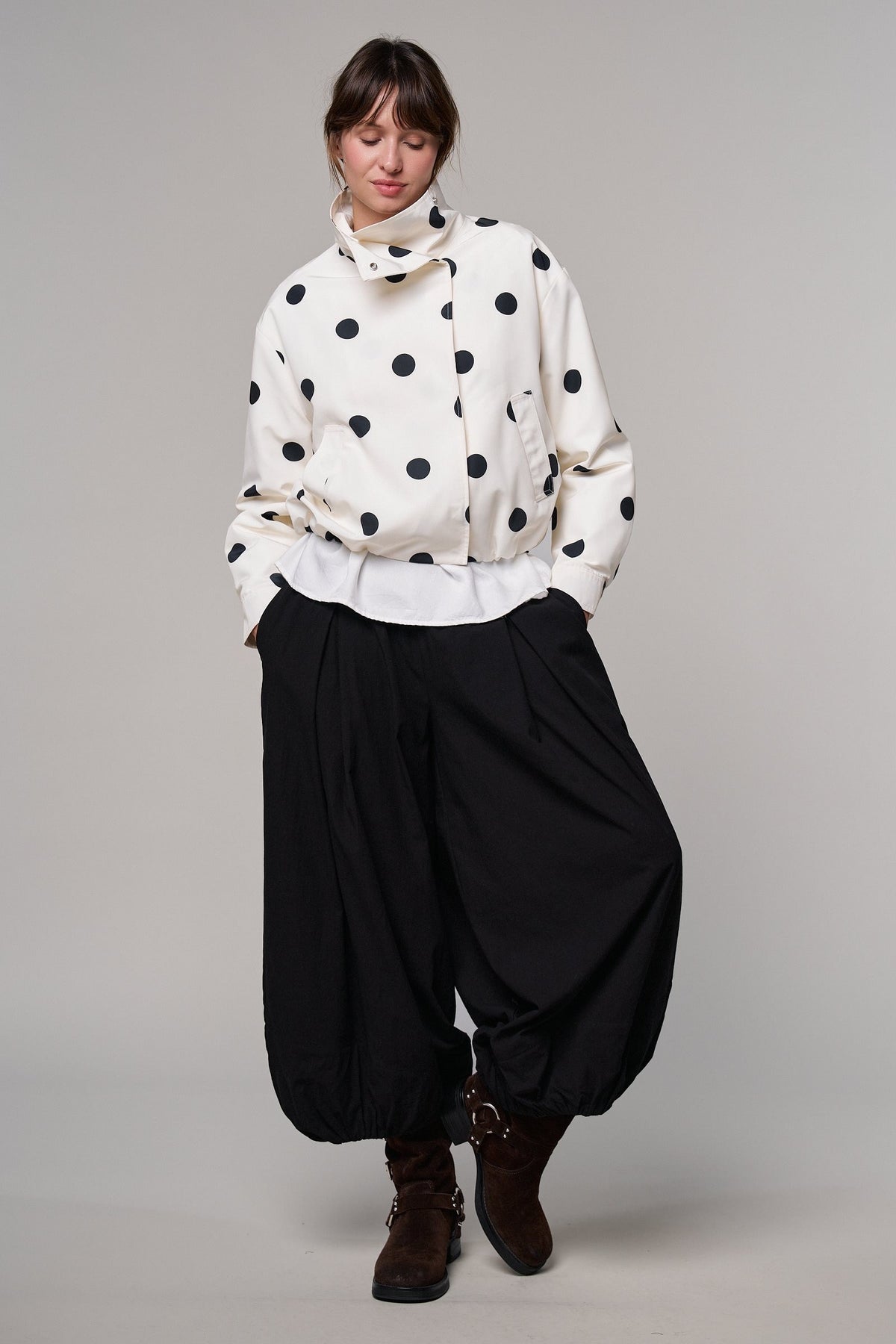 Spot On Polka Dot Bomber Jacket in White - Women's Jackets & Blazers | Urban Daizy