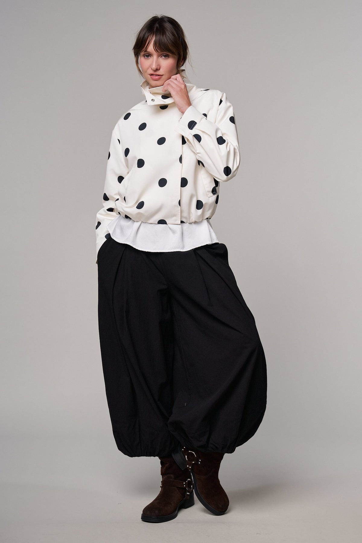 Spot On Polka Dot Bomber Jacket in White - Women's Jackets & Blazers | Urban Daizy