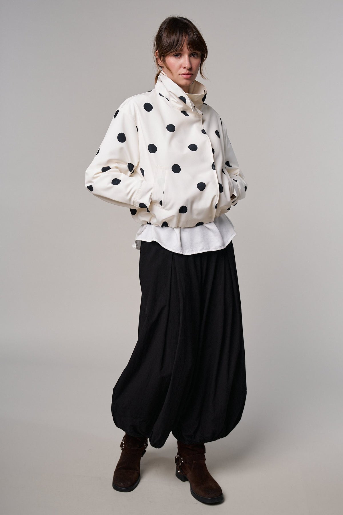 Spot On Polka Dot Bomber Jacket in White - Women's Jackets & Blazers | Urban Daizy