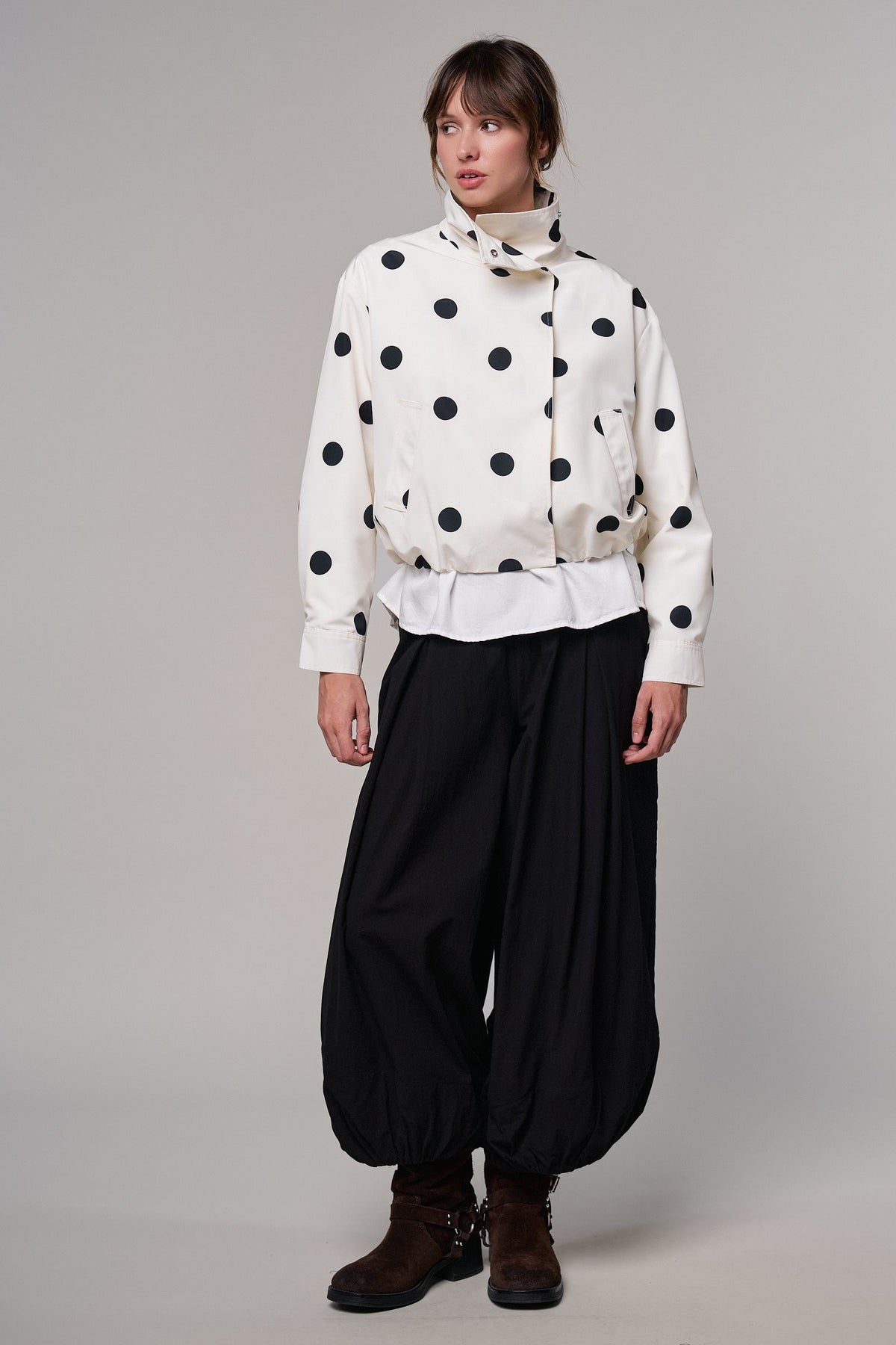 Spot On Polka Dot Bomber Jacket in White - Women's Jackets & Blazers | Urban Daizy