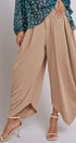 High Waist Pleated Drape Trouser With Gold Button in Khaki - Women's Pants | Urban Daizy