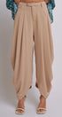 High Waist Pleated Drape Trouser With Gold Button in Khaki - Women's Pants | Urban Daizy