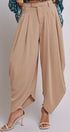 High Waist Pleated Drape Trouser With Gold Button in Khaki - Women's Pants | Urban Daizy