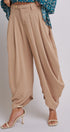 High Waist Pleated Drape Trouser With Gold Button in Khaki - Women's Pants | Urban Daizy