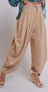 High Waist Pleated Drape Trouser With Gold Button in Khaki - Women's Pants | Urban Daizy