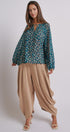 High Waist Pleated Drape Trouser With Gold Button in Khaki - Women's Pants | Urban Daizy