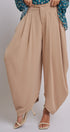 High Waist Pleated Drape Trouser With Gold Button in Khaki - Women's Pants | Urban Daizy