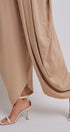 High Waist Pleated Drape Trouser With Gold Button in Khaki - Women's Pants | Urban Daizy