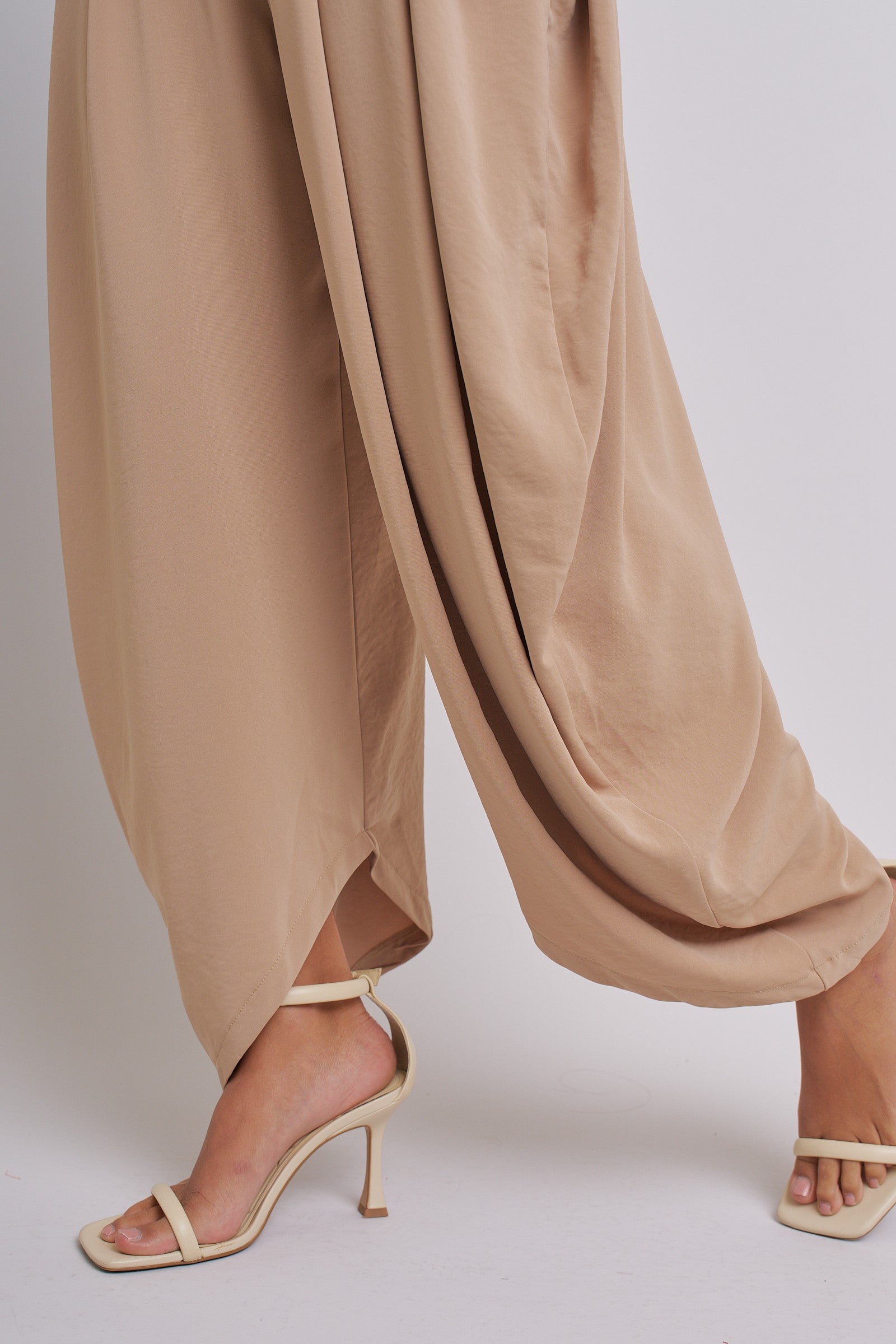 High Waist Pleated Drape Trouser With Gold Button in Khaki - Women's Pants | Urban Daizy