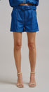 High Waisted Chambray Belted Shorts With Cuffed Hem in Blue - Women's Pants | Urban Daizy