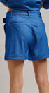 High Waisted Chambray Belted Shorts With Cuffed Hem in Blue - Women's Pants | Urban Daizy