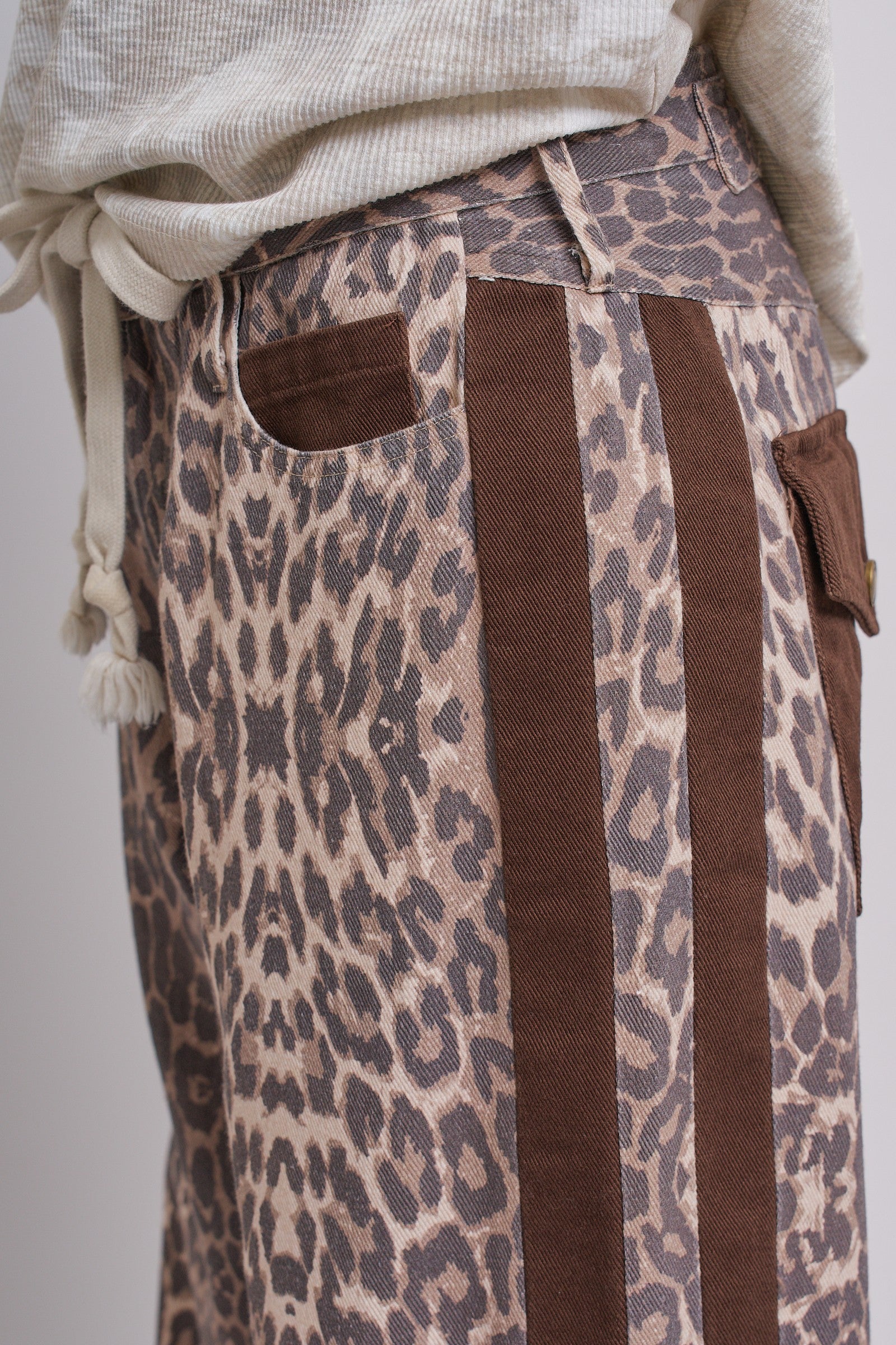 Leopard Print Wide-Leg Pants with Side Stripe in Leopard - Women's Pants | Urban Daizy