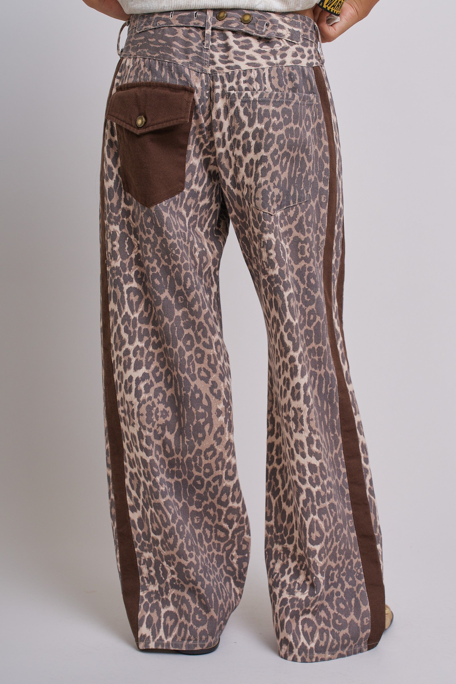 Leopard Print Wide-Leg Pants with Side Stripe in Leopard - Women's Pants | Urban Daizy