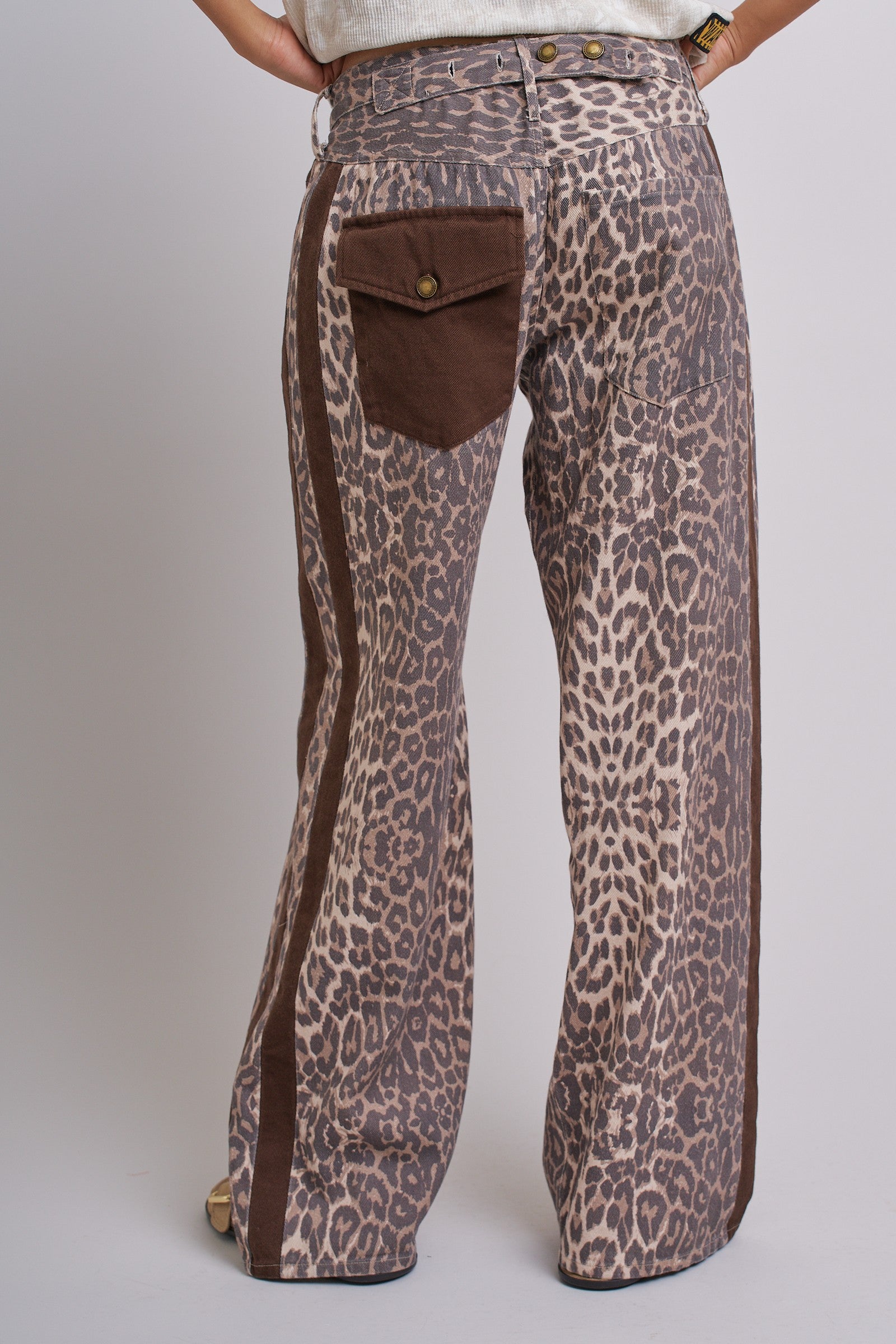 Leopard Print Wide-Leg Pants with Side Stripe in Leopard - Women's Pants | Urban Daizy