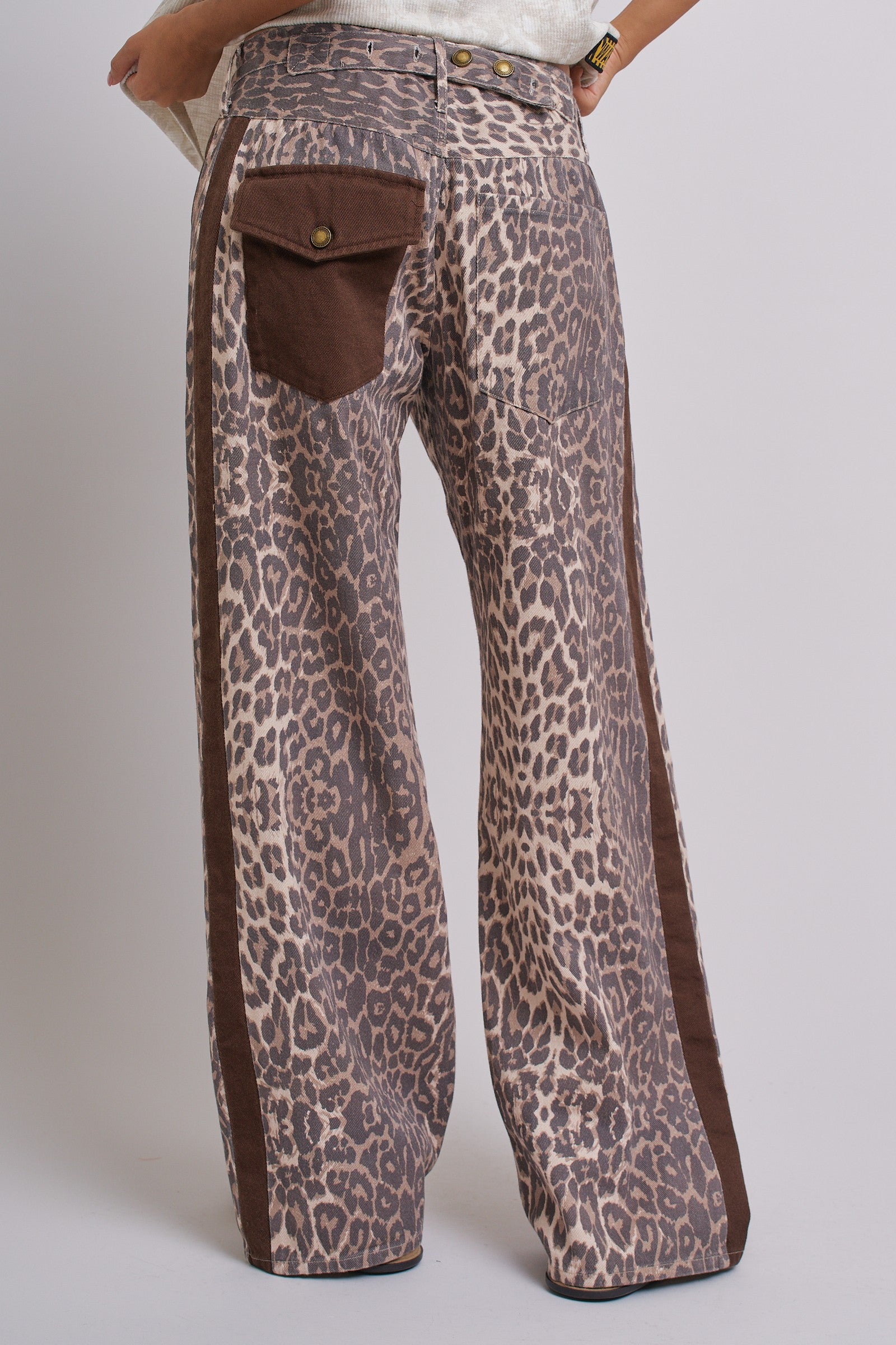 Leopard Print Wide-Leg Pants with Side Stripe in Leopard - Women's Pants | Urban Daizy
