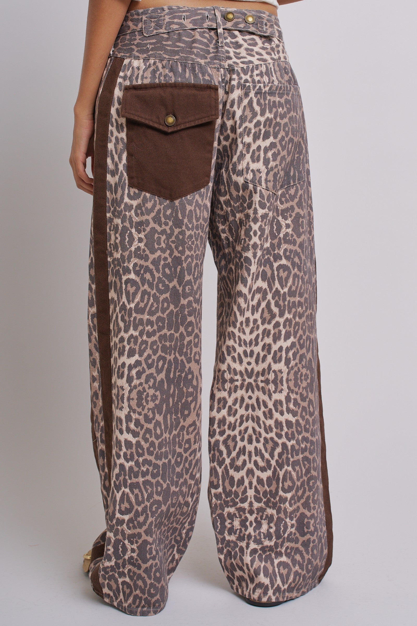 Leopard Print Wide-Leg Pants with Side Stripe in Leopard - Women's Pants | Urban Daizy