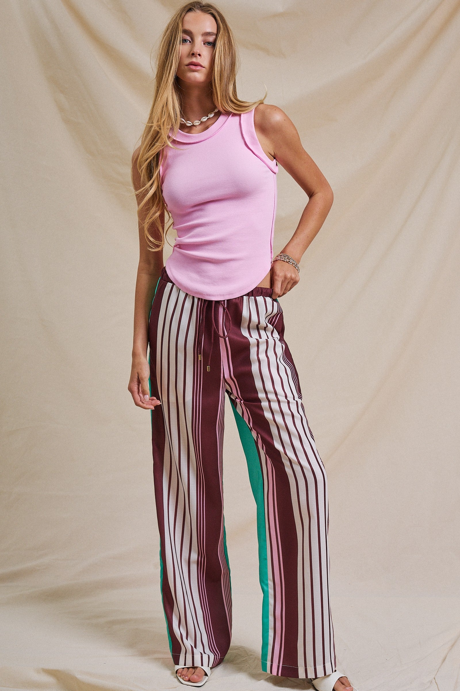 Contrast Stripe Colorblock Wide-Leg Pants in Multi - Women's Pants | Urban Daizy