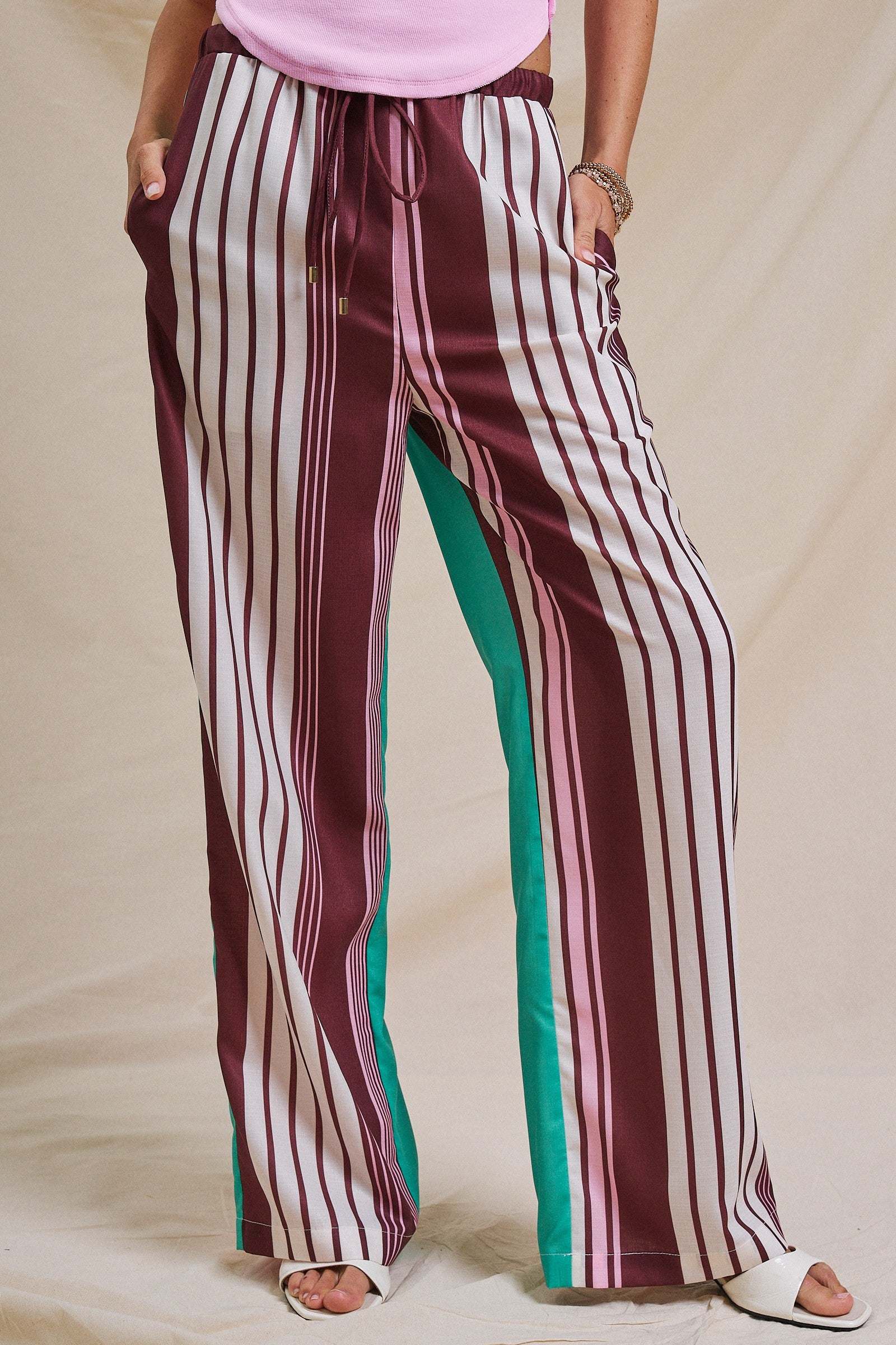 Contrast Stripe Colorblock Wide-Leg Pants in Multi - Women's Pants | Urban Daizy