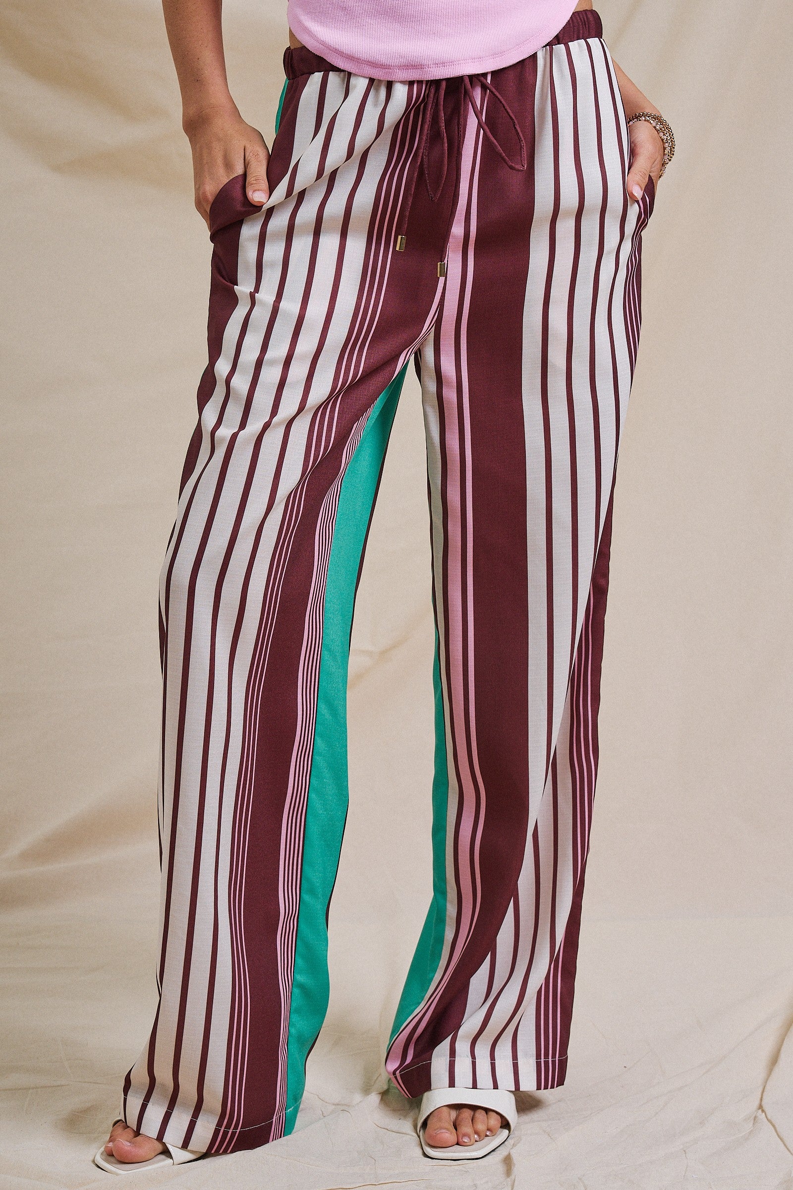 Contrast Stripe Colorblock Wide-Leg Pants in Multi - Women's Pants | Urban Daizy